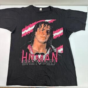 Hitman Bret Hart Wrestling Shirt Mens XL Black Short Sleeve Vintage 1990 WWF Tee